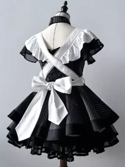 Vintage Elegant Maid Dress Japanese Lolita Style Tiered Apron Dress With Lace Trim Kawaii Gothic Aristocrat Uniform