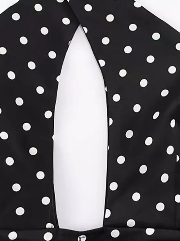 Vintage Polka Dot Halter Mini Dress For Women - Black Retro Criss Cross Keyhole Fit And Flare Sundress - Summer Girls Night Out 2026