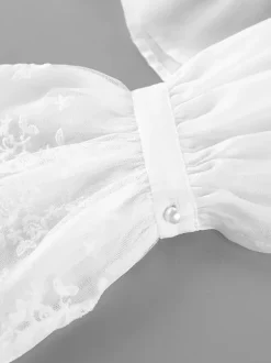 Vintage Ruffle Collar Blouse Elastic Waist Flared Cuff Long Sleeve Shirts