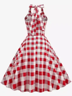 Vintage 1950s Polka Dot Midi Swing Dress for Women - Halter Neck A-Line Rockabilly Pinup Sun Dress - Holiday Picnic 2026
