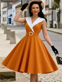 Vintage 1950s Swing Cocktail Sleeveless Medium Retro Dress