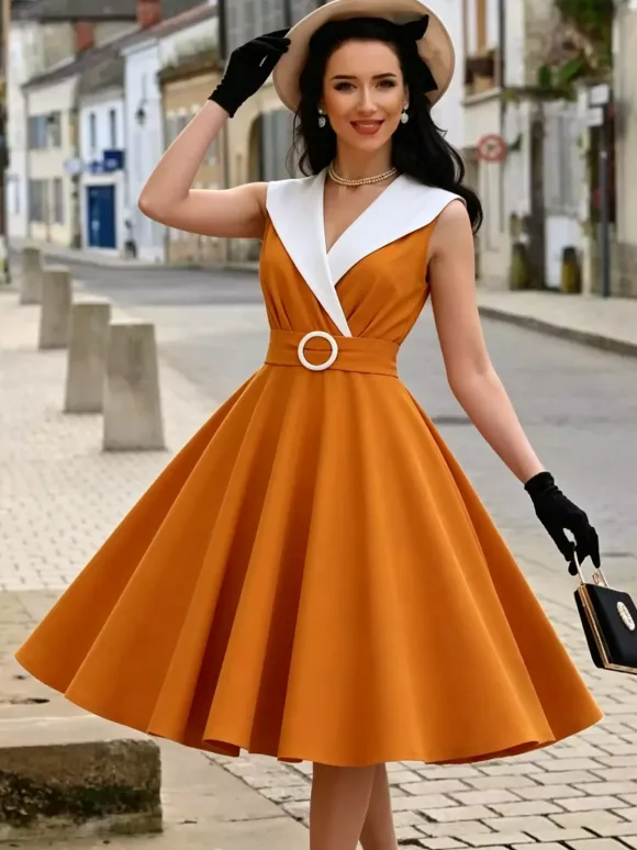 Vintage 1950s Swing Cocktail Sleeveless Medium Retro Dress