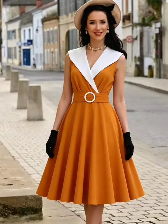 Vintage 1950s Swing Cocktail Sleeveless Medium Retro Dress