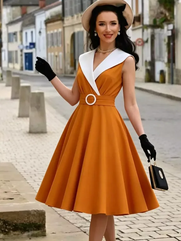 Vintage 1950s Swing Cocktail Sleeveless Medium Retro Dress