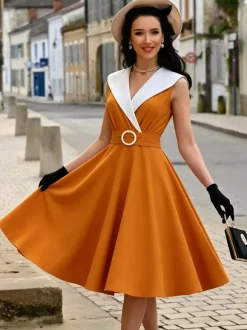 Vintage 1950s Swing Cocktail Sleeveless Medium Retro Dress