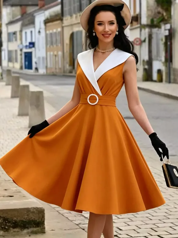Vintage 1950s Swing Cocktail Sleeveless Medium Retro Dress
