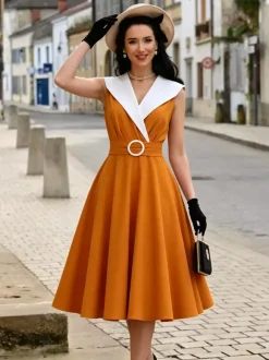 Vintage 1950s Swing Cocktail Sleeveless Medium Retro Dress