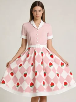 Vintage 1950s Swing Cocktail Dress Women Sleeveless Retro Dress