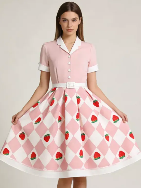 Vintage 1950s Swing Cocktail Dress Women Sleeveless Retro Dress