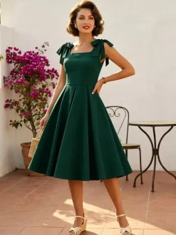 Vintage 1950s Swing Cocktail Dress Women Sleeveless Retro Dress