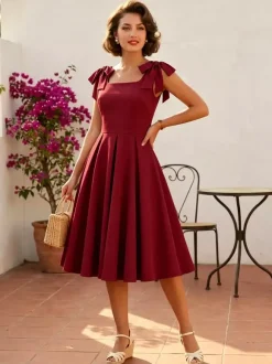 Vintage 1950s Swing Cocktail Dress Women Sleeveless Retro Dress