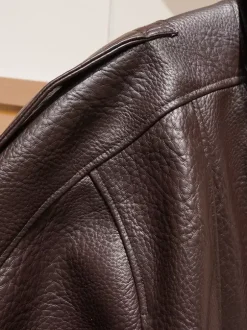 Vintage Solid Black Brown Faux Leather Bomber Relaxed Elastic Waist Hem Jacket