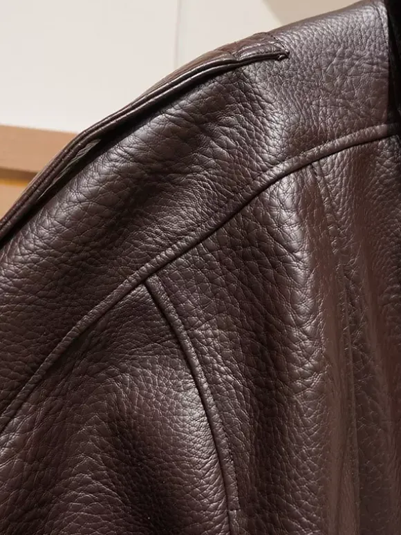Vintage Solid Black Brown Faux Leather Bomber Relaxed Elastic Waist Hem Jacket