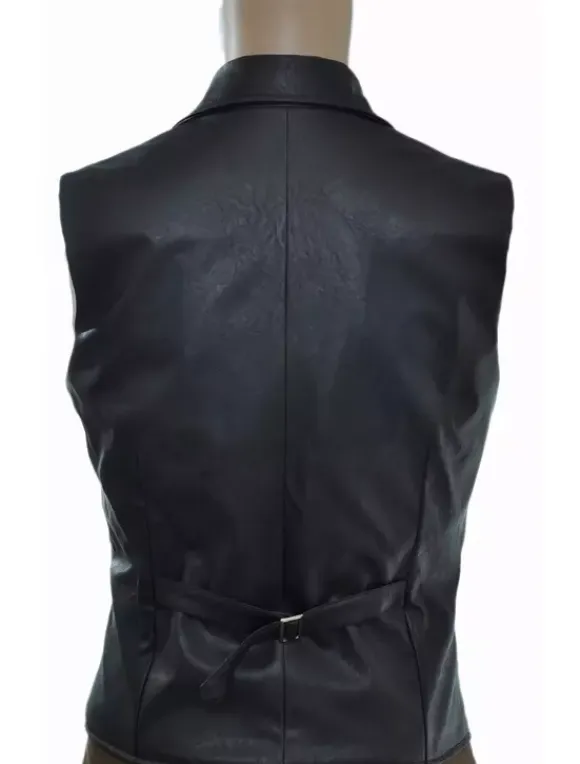Vintage Steampunk Costume Waistcoat Black Men's Faux Leather Retro Suit Vest