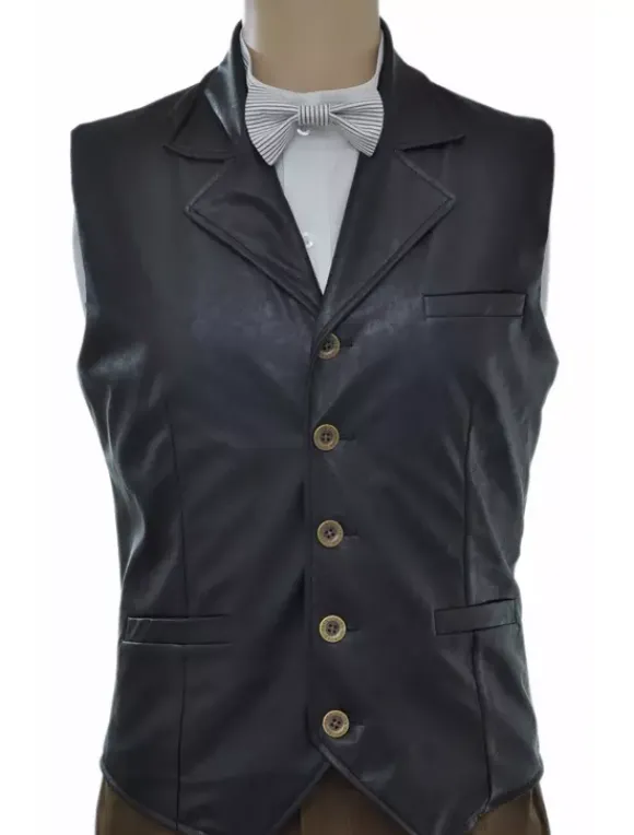 Vintage Steampunk Costume Waistcoat Black Men's Faux Leather Retro Suit Vest
