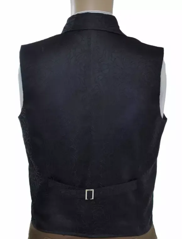 Vintage Steampunk Waistcoat Black Men's Double Breasted Pocket Watch Chain Back Strap Jacquard Retro Suit Vest Carnival