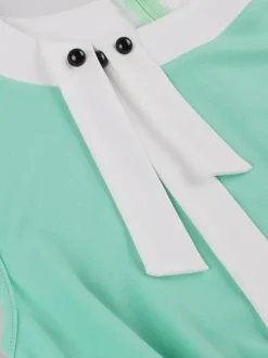 Vintage Swing Dress Women's 1950s Contrast Trim Bow Neck Tea Party Dress