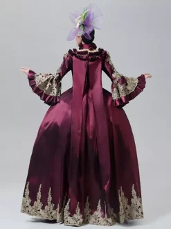 Vintage Victorian Dress Marie Antoinette Style Emboridery Skirt Flare Long Sleeves Vintage Gown
