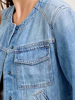 Vintage Washed Denim Jacket For Women - Blue Retro Single Breasted Loose Jean Trucker Coat - Spring Casual Streetwear 2026