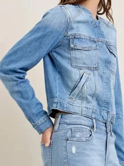Vintage Washed Denim Jacket For Women - Blue Retro Single Breasted Loose Jean Trucker Coat - Spring Casual Streetwear 2026