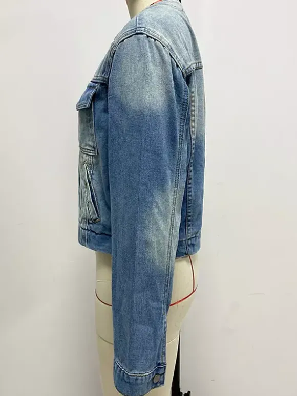 Vintage Washed Denim Jacket For Women - Blue Retro Single Breasted Loose Jean Trucker Coat - Spring Casual Streetwear 2026