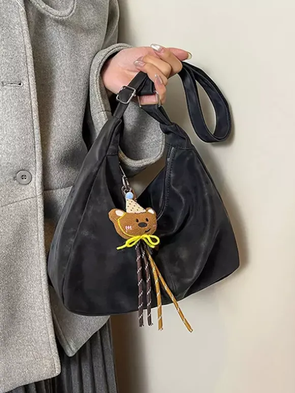 Vintage Washed Faux Leather Large Capacity Hobo Shoulder Tote Bag Casual Daily Handbag
