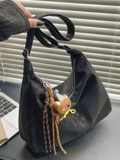 Vintage Washed Faux Leather Large Capacity Hobo Shoulder Tote Bag Casual Daily Handbag