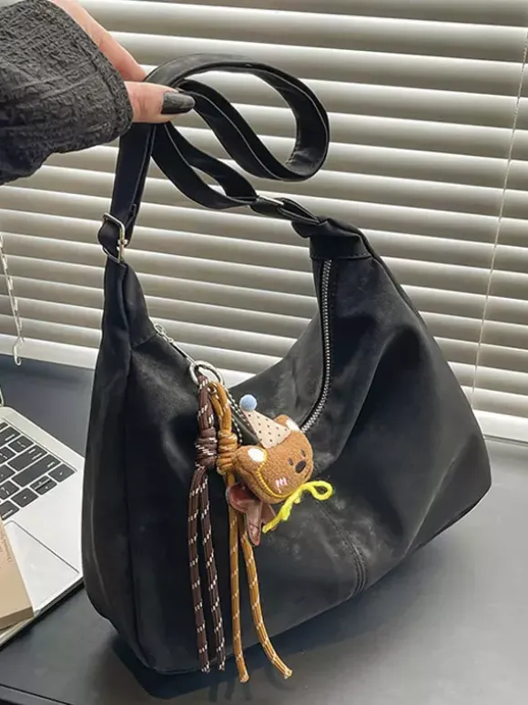 Vintage Washed Faux Leather Large Capacity Hobo Shoulder Tote Bag Casual Daily Handbag