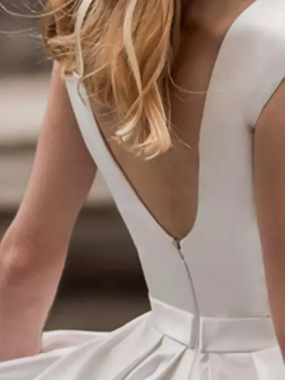 Vintage Wedding Dress 2026 A Line Bateau Neck Sleeveless Floor Length Satin Bridal Gown