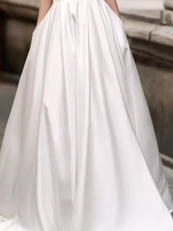 Vintage Wedding Dress 2026 A Line Bateau Neck Sleeveless Floor Length Satin Bridal Gown