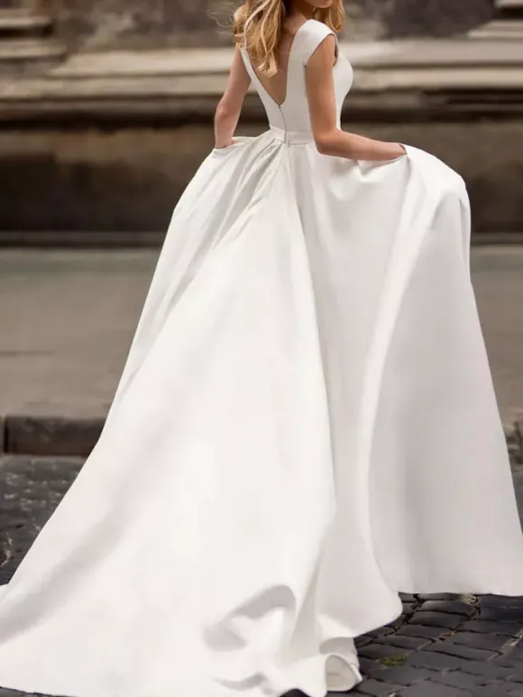 Vintage Wedding Dress 2026 A Line Bateau Neck Sleeveless Floor Length Satin Bridal Gown