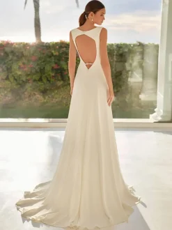 Vintage Wedding Dresses Court Train Jewel Neck Sleeveless Beaded Satin Fabric Bridal Dress