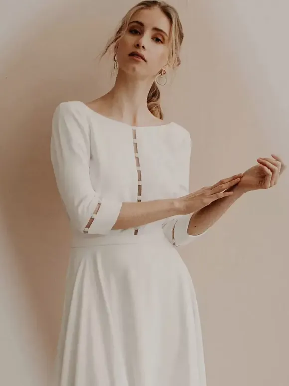 Vintage Wedding Dresses Floor-Length V-Neck Half Sleeves Traditional Dresses For Bride