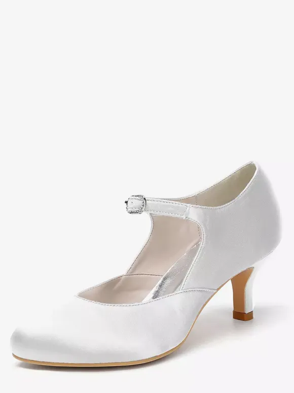 Vintage Wedding Shoes Round Toe Kitten Heel Mary Jane Shoes