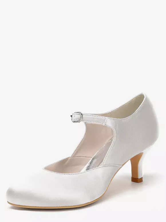 Vintage Wedding Shoes Round Toe Kitten Heel Mary Jane Shoes