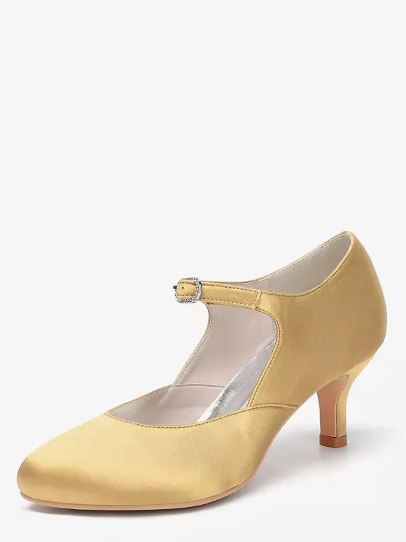Vintage Wedding Shoes Round Toe Kitten Heel Mary Jane Shoes