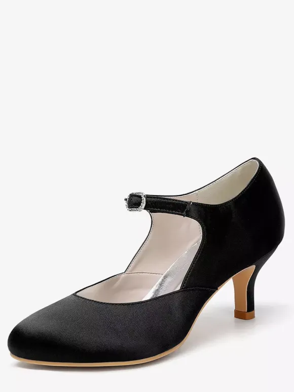 Vintage Wedding Shoes Round Toe Kitten Heel Mary Jane Shoes