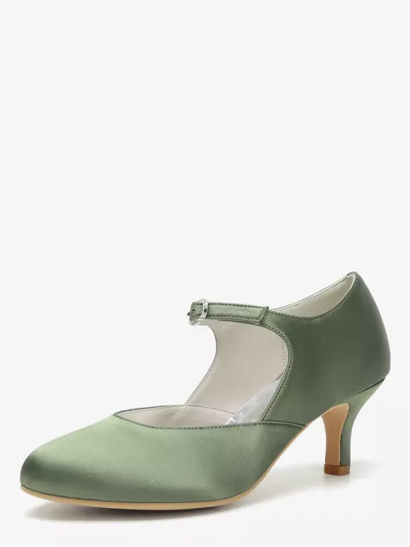 Vintage Wedding Shoes Round Toe Kitten Heel Mary Jane Shoes