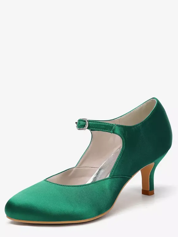 Vintage Wedding Shoes Round Toe Kitten Heel Mary Jane Shoes