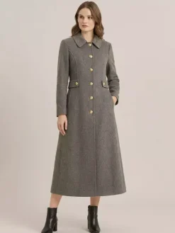 Vintage Wool Cashmere Blend Coat With Golden Buttons For Women 2026