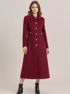 Vintage Wool Cashmere Blend Coat With Golden Buttons For Women 2026