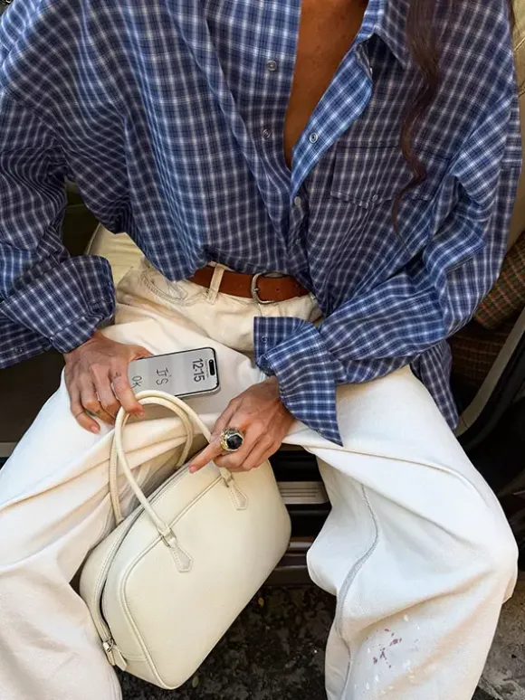 Vintage Blue Gingham Oversized Long Sleeve Button Down Shirt
