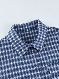 Vintage Blue Gingham Oversized Long Sleeve Button Down Shirt