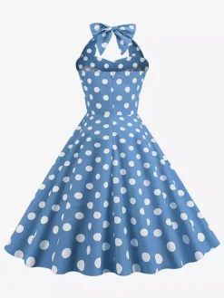 Vintage Chic Pink Polka Dot Halter Midi Dress