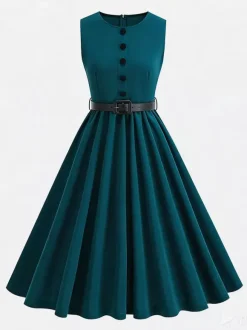 Vintage Chic Red Fitted Waist Midi Dress
