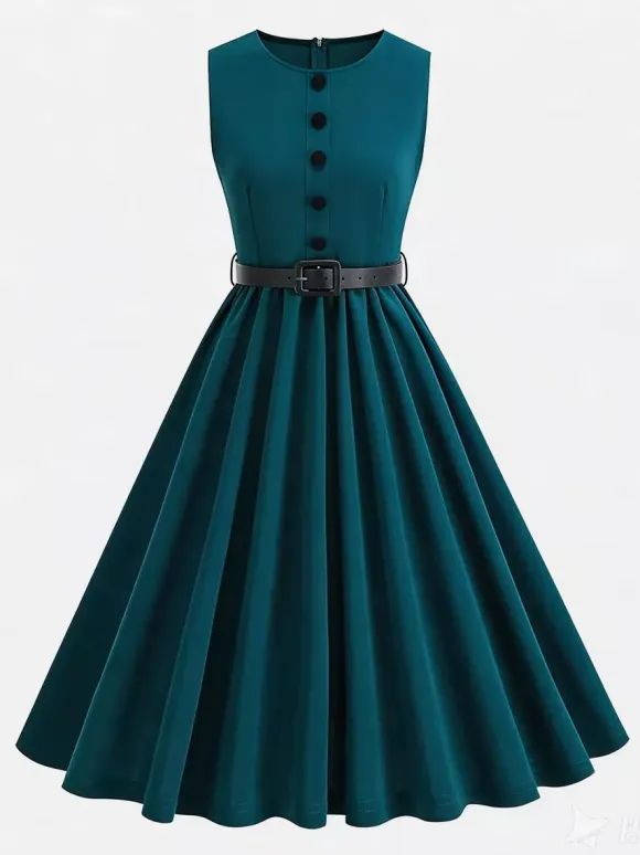 Vintage Chic Red Fitted Waist Midi Dress
