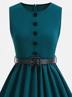 Vintage Chic Red Fitted Waist Midi Dress