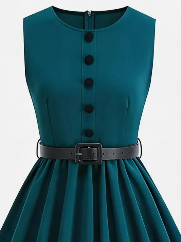 Vintage Chic Red Fitted Waist Midi Dress