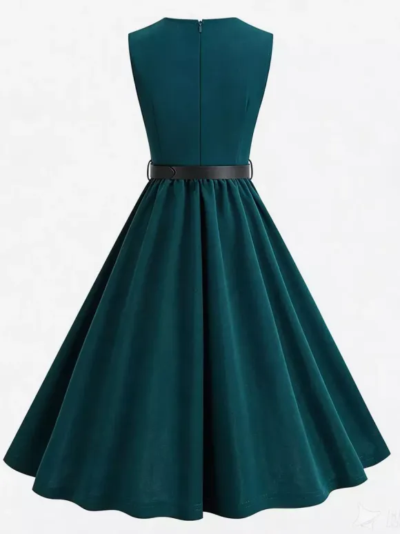 Vintage Chic Red Fitted Waist Midi Dress