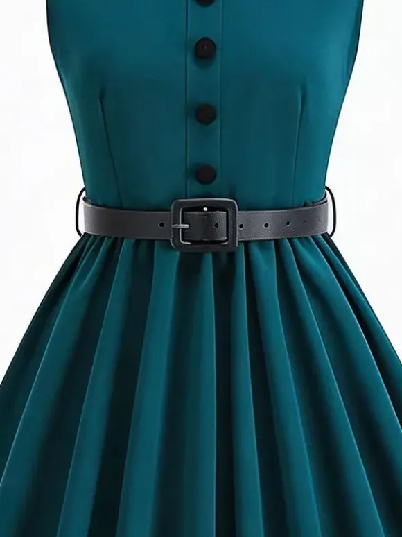 Vintage Chic Red Fitted Waist Midi Dress